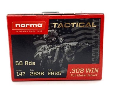 308WIN NORMA TACTICAL FMJ 147GR 9.5G (X50)