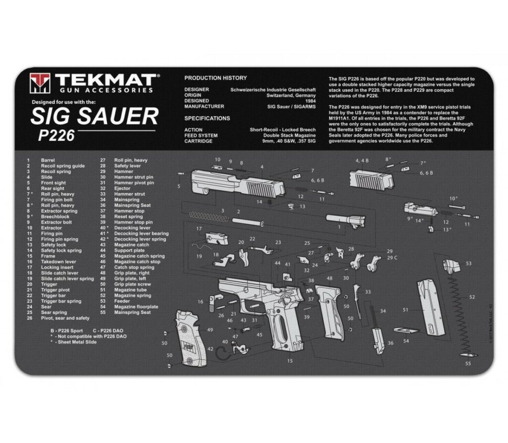TAPIS DE DÉMONTAGE TEKMAT POUR PISTOLET ( VISUEL SIG P226 )