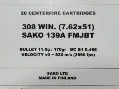 308win SAKO MILITAIRE FMJBT (LOCK BASE) 170GR PAR 20