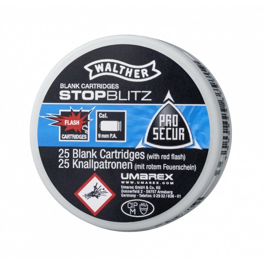 WALTHER CARTOUCHES A BLANC FLASH 9MM PAK STOP BLITZ (X25)