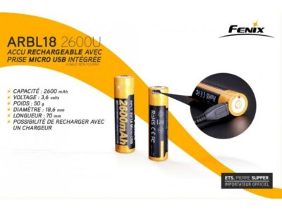 FENIX  BATTERIE /ACCU RECHARGEABLE 18650 2600mAh PAR USB